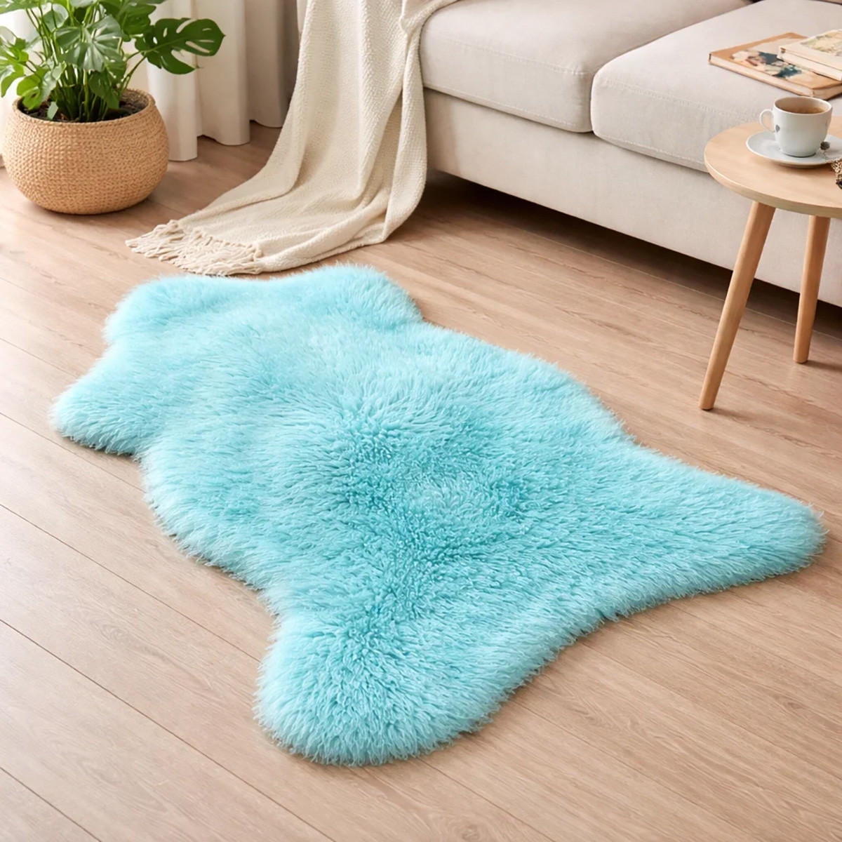 FELL Öko Lammfell Schaffell Türkis Hellblau ca. 90 cm - Türkis/Hellblau, Fell (50/90cm) - Provellus