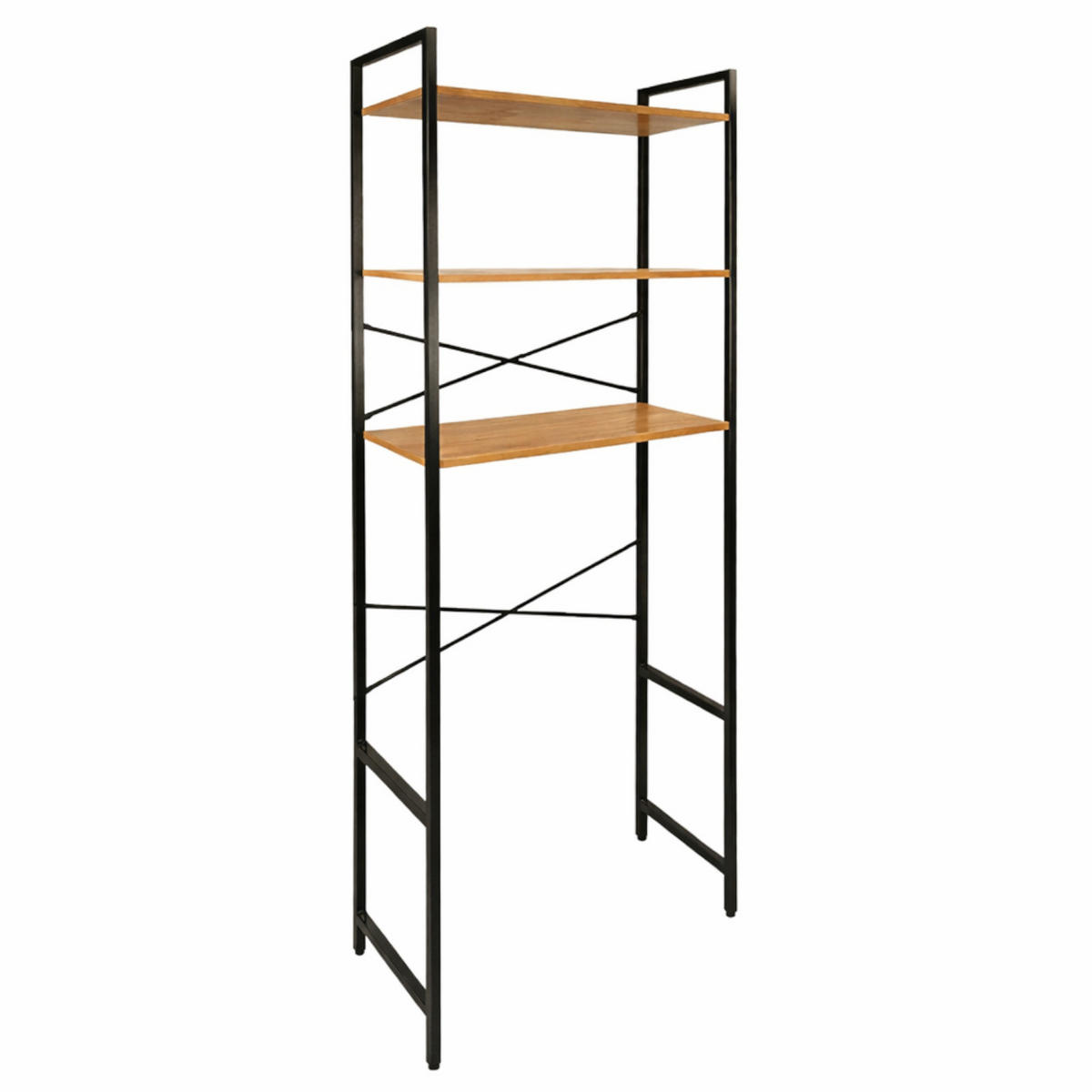 WASCHMASCHINEREGAL Holzoptik Metall Erlefarben Schwarz 3 Ebenen 66x30x186 cm - Erlefarben/Schwarz, Holzwerkstoff/Metall (66/186/30cm) - Begryf