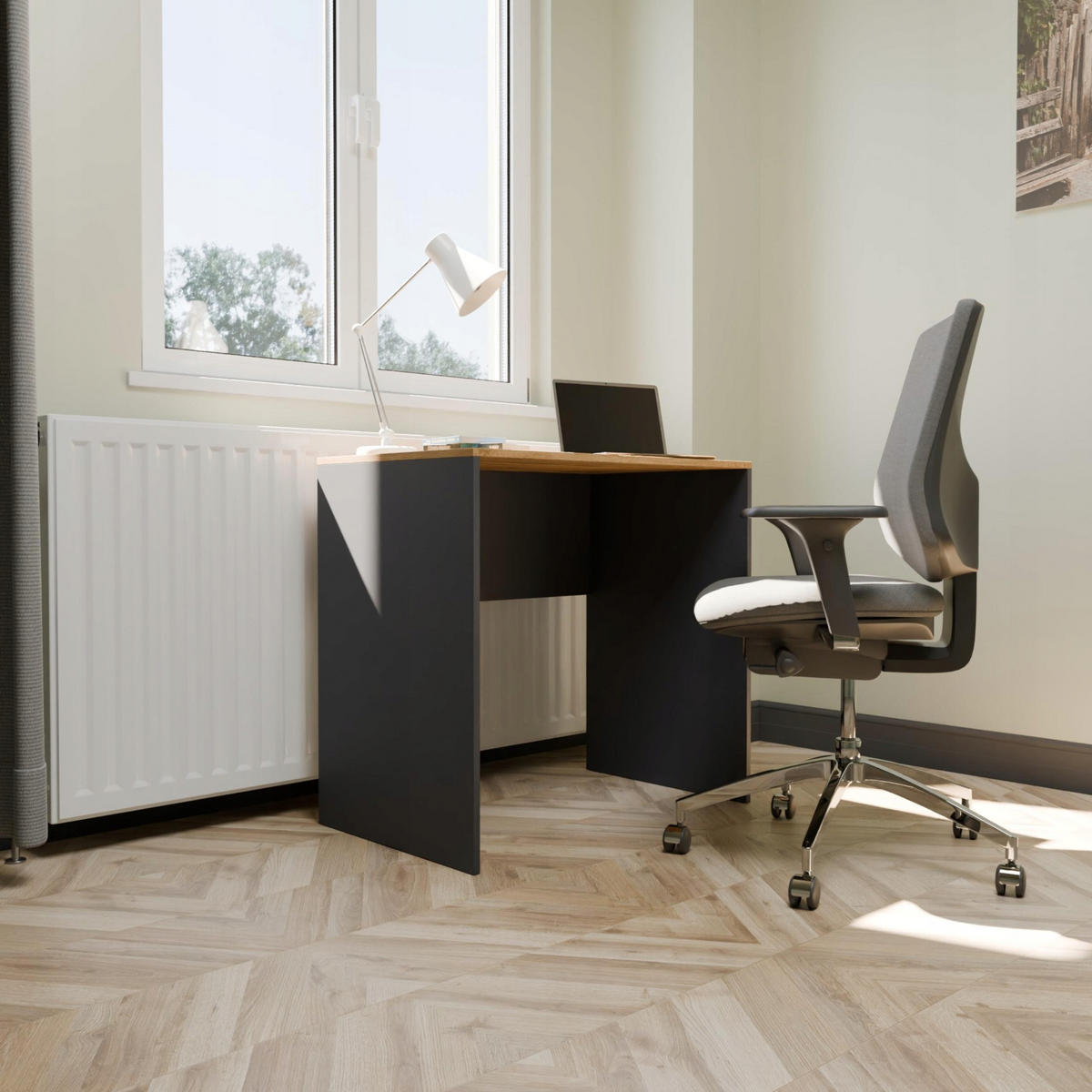SCHREIBTISCH CR3-UNO Graphit-Wotan Eiche 80/50/75 cm - Eiche Wotan/Graphitfarben, Holzwerkstoff (50/80/75cm)