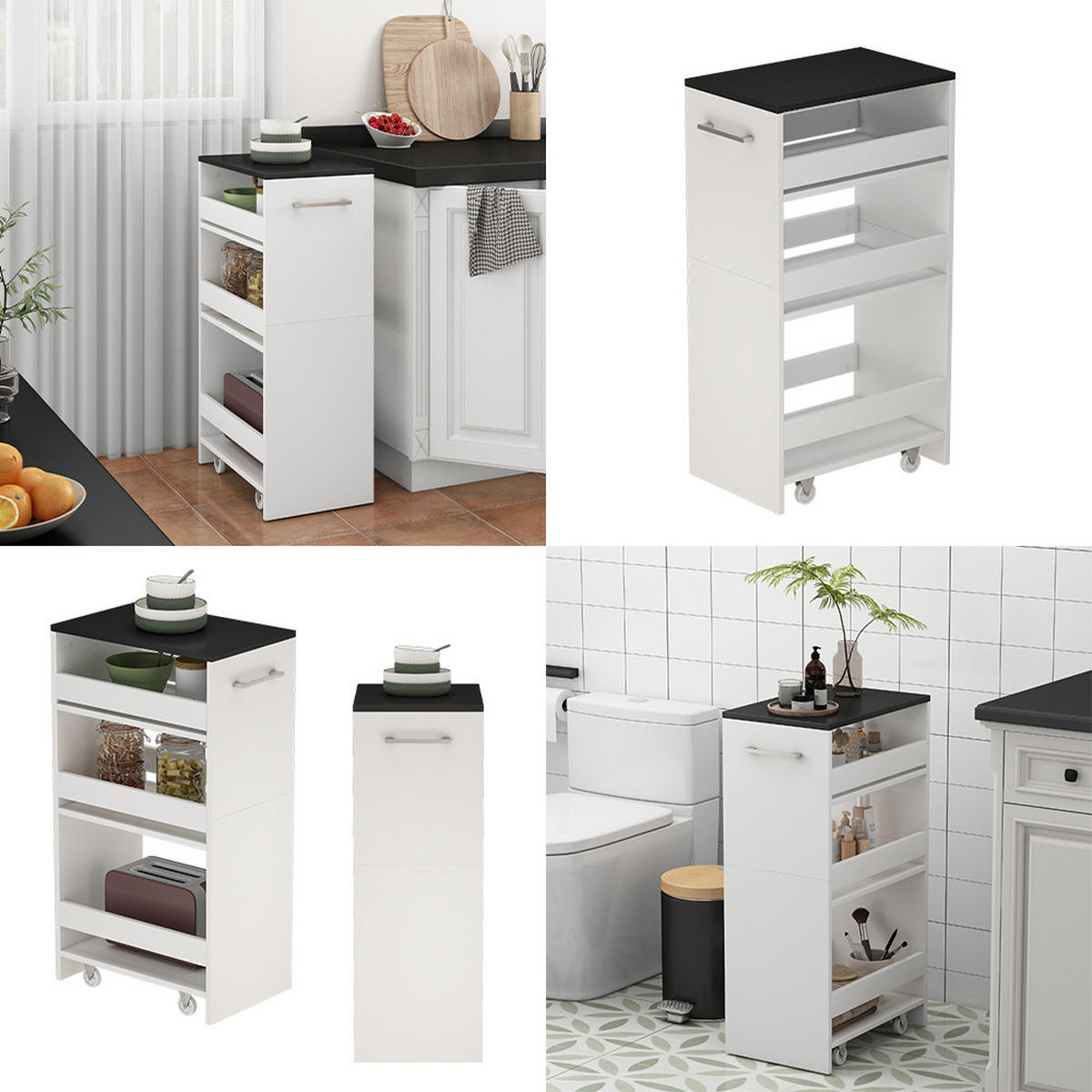 POJÍZDNÁ POLICE Rivo Bílá/antracitová - bílá/antracitová, kompozitní dřevo (30/84.8/46cm) - Vicco