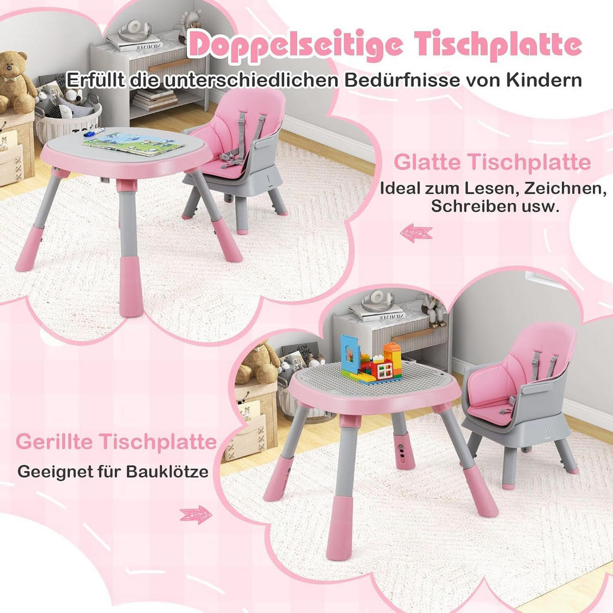 BABYHOCHSTUHL mit abnehmbarem Tablett blau - Pink, Kunststoff (60/93/60cm) - COSTWAY