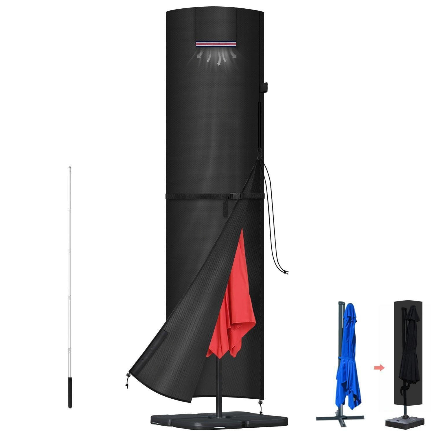 SONNENSCHIRM Schutzhülle 250 x 64/64 cm 420D Oxford wasserdicht mit Stab - Schwarz, Kunststoff (64/250/250cm)