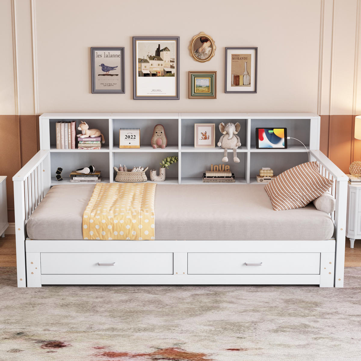 MULTIFUNKTIONSBETT 90/190 cm weiß aus Holz mit Ausziehfunktion und Stauraum - Weiß, Holzwerkstoff (90/190cm) - OKWISH