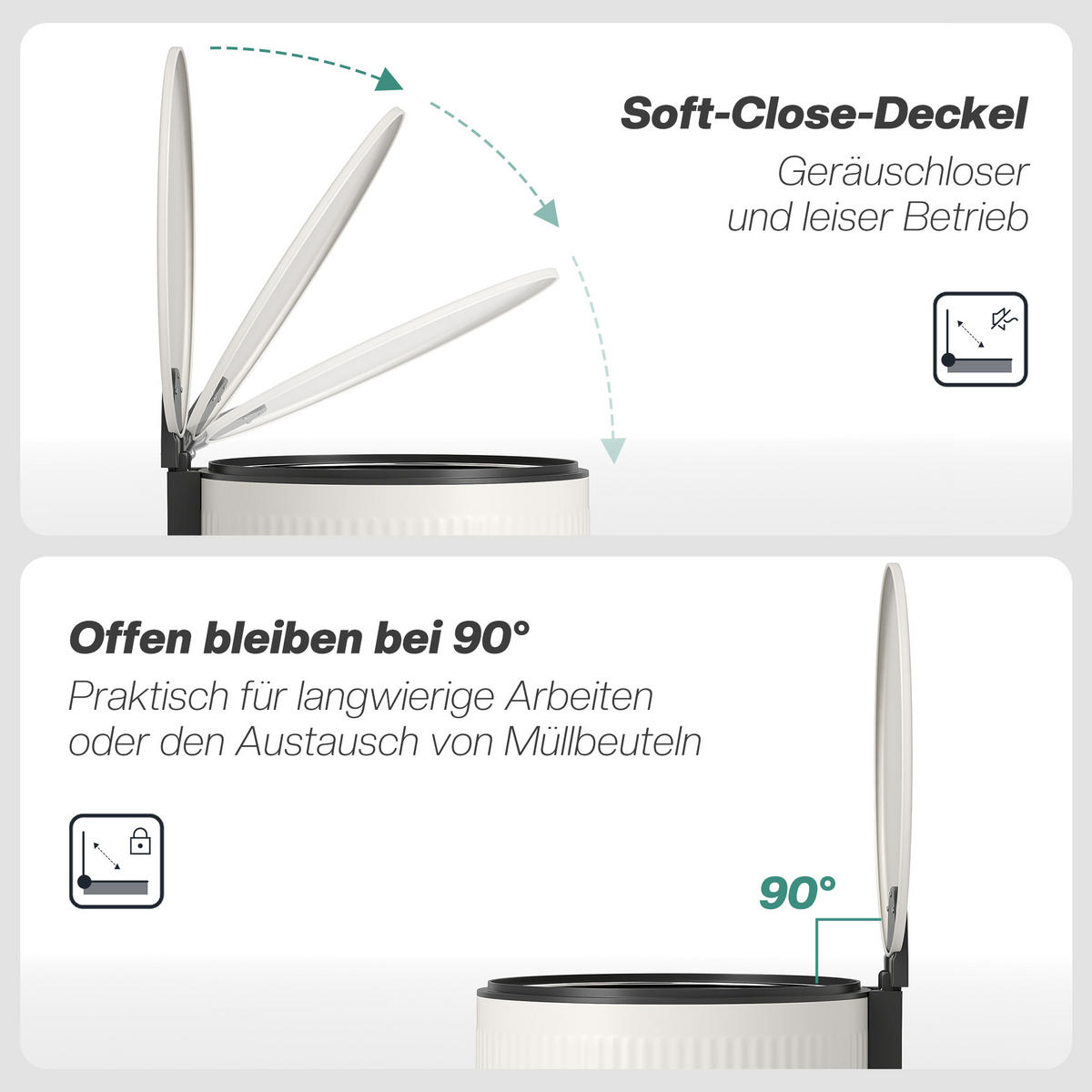 MÜLLEIMER Metall Kunststoff Cremeweiß - Creme, Metall (30/60.5/36cm) - HOMCOM