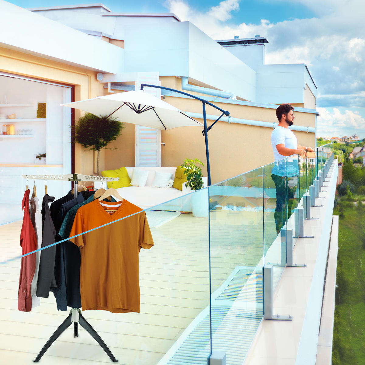 STOJAN na prádlo - viacfarebná, kov/plast (66/128/66cm) - Relaxdays