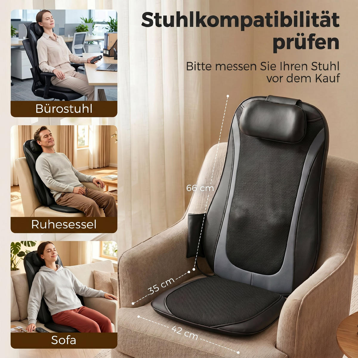 RÜCKENMASSAGER Leder Schwarz - Schwarz, Leder (45/10/105cm) - HOMCOM