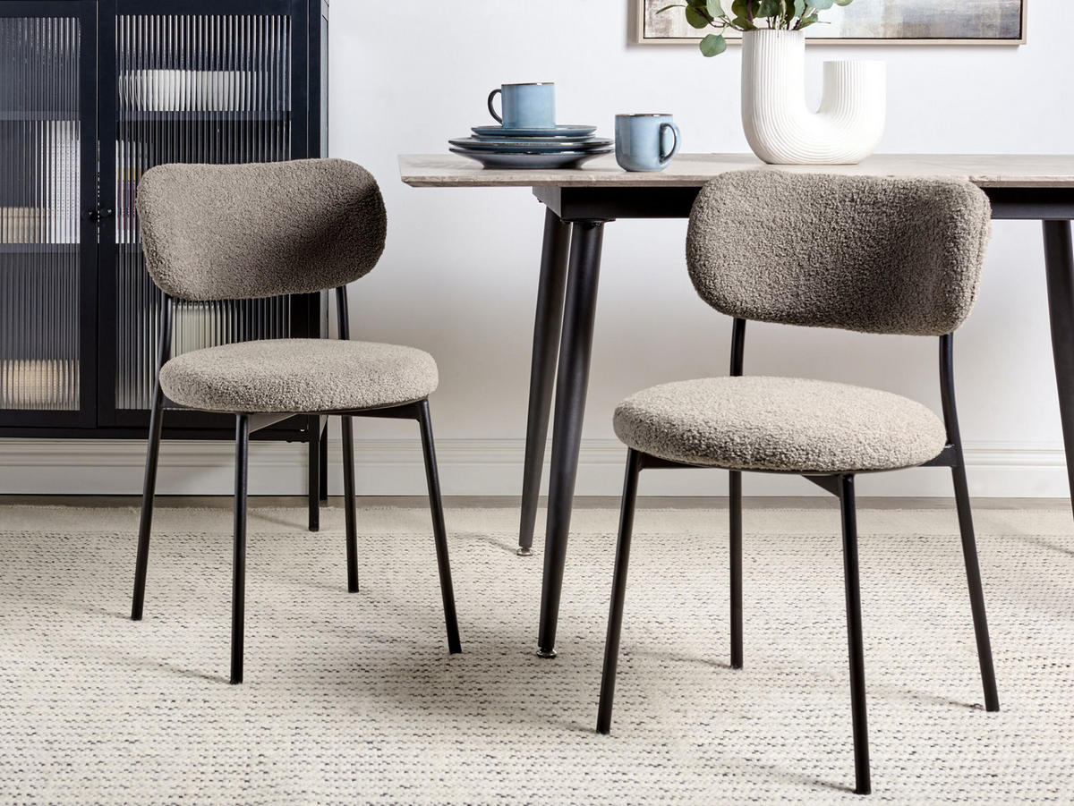 ESSZIMMERSTUHL 2er-Set Bouclé taupe/schwarz Casey - Beige/Schwarz, Textil (43/76/44cm) - Beliani