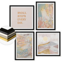 WANDBILDER 4er-Set - 50x50 cm & 40x60 cm Schwarzer Rahmen - Abstrakte Pastellmuster - Schwarz, Kunststoff (50/50cm) - ArtPrintCave