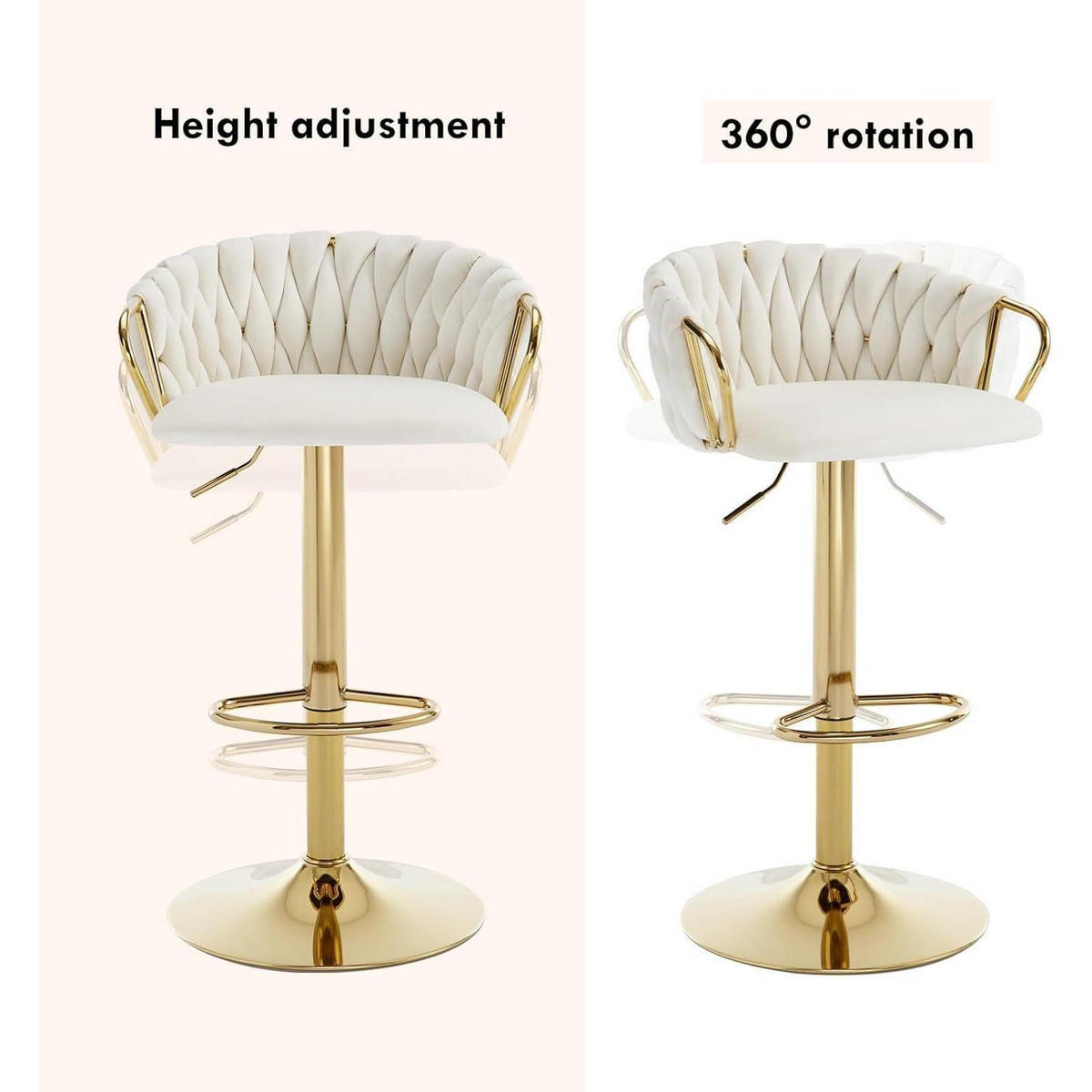 BARHOCKER 2er-Set höhenverstellbar drehbar Samt Weiß Cream - Weiß, Textil (42/100/39cm)
