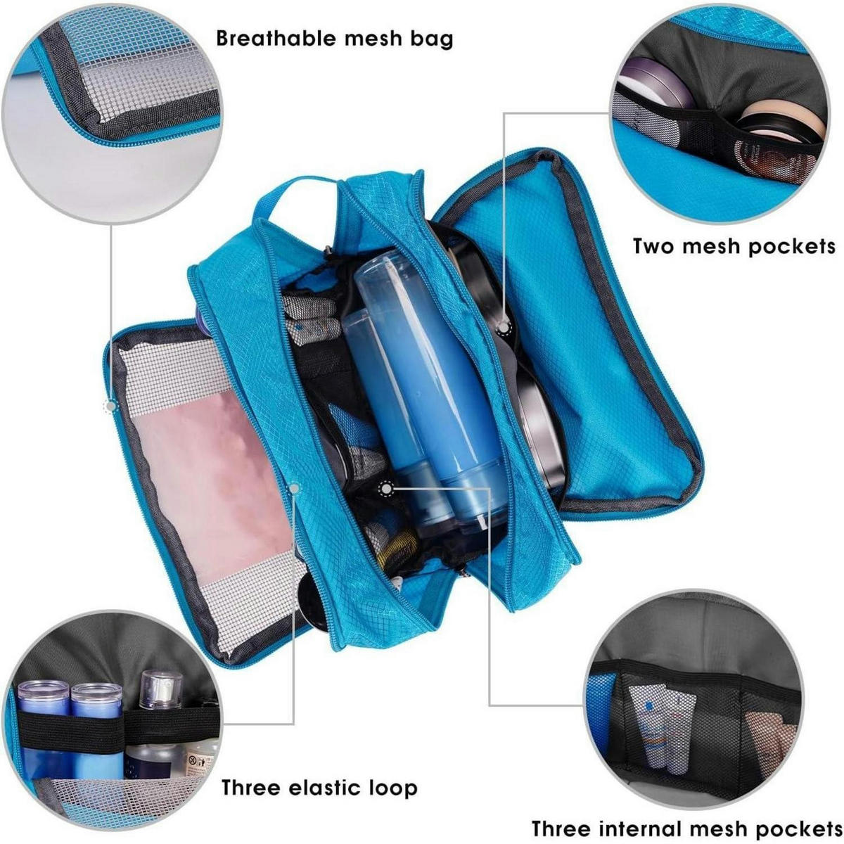 KULTURBEUTEL für Herren und Damen, Reise Kosmetiktasche - Türkis, Textil (5/2/5cm)