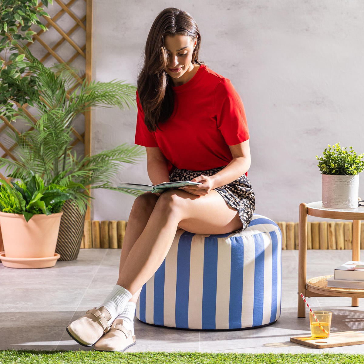 SITZPOUF Milano - Blau, Textil (55/35/55cm) - icon