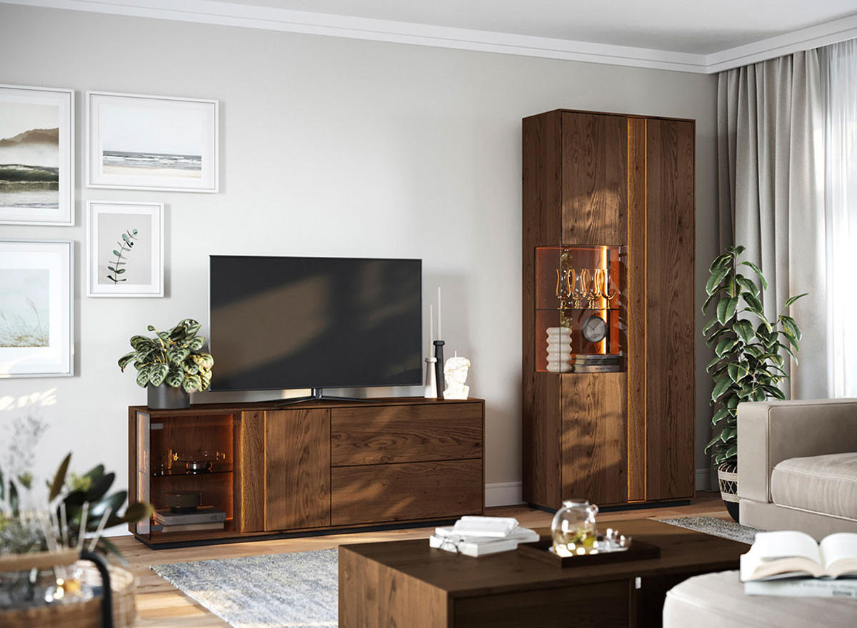 WOHNWAND Collodi Wildeiche Tabak (2-tlg) - Wildeiche/Eichefarben, Holz (269.5/205/43.5cm) - Feldmann-Wohnen