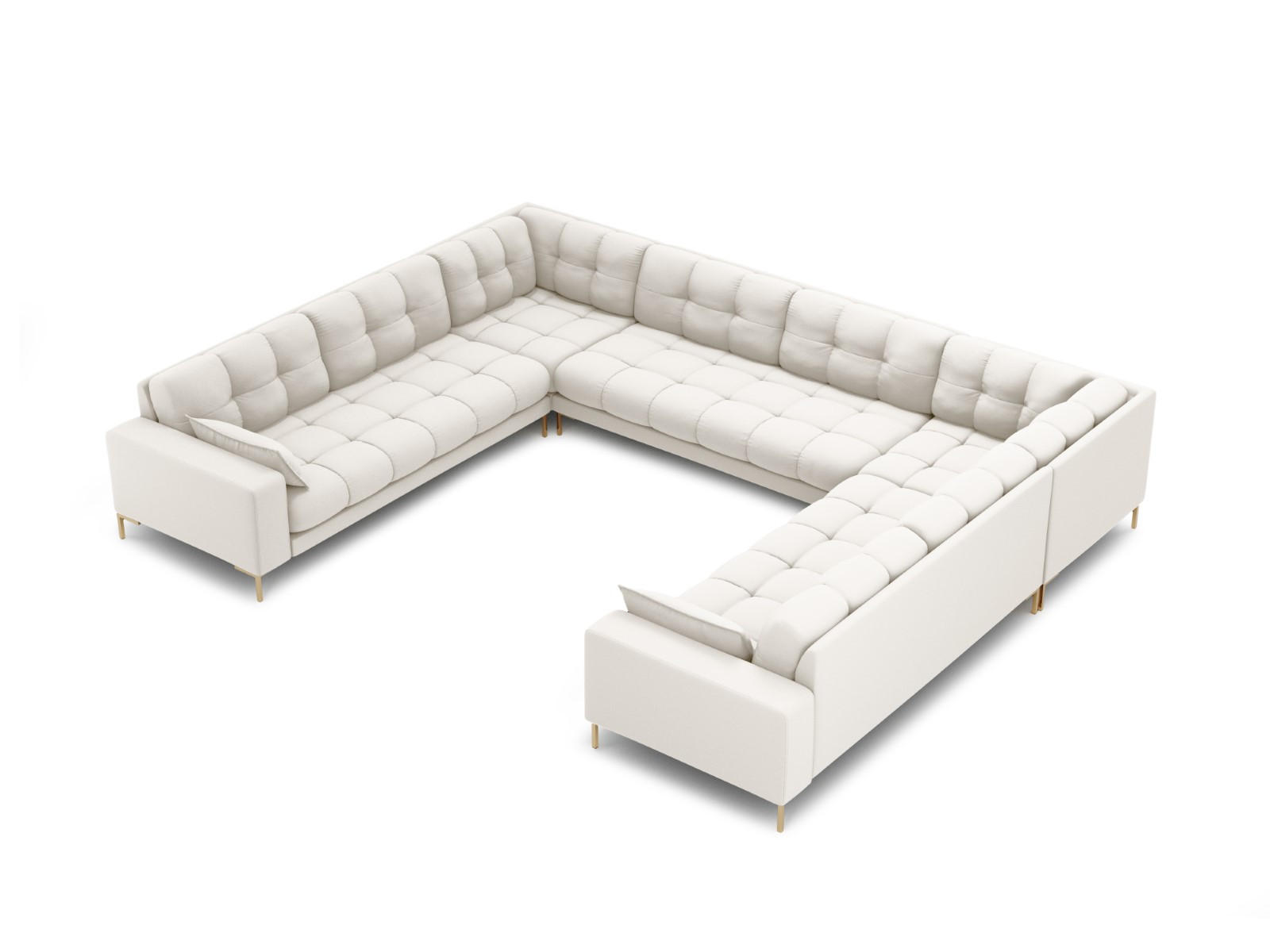 PANORAMASOFA Mamaia aus strukturiertem Stoff leichtes beige 9 Sitzplätze - Creme, Textil (256/75/337cm) - Micadoni