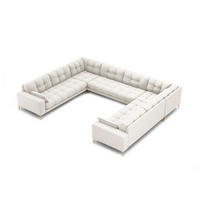 PANORAMASOFA Mamaia aus strukturiertem Stoff leichtes beige 9 Sitzplätze - Creme, Textil (256/75/337cm) - Micadoni