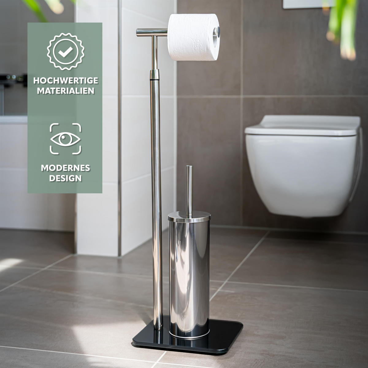 STAND-WC-GARNITUR, schwarz - Schwarz, Metall (22/70/18cm) - bremermann
