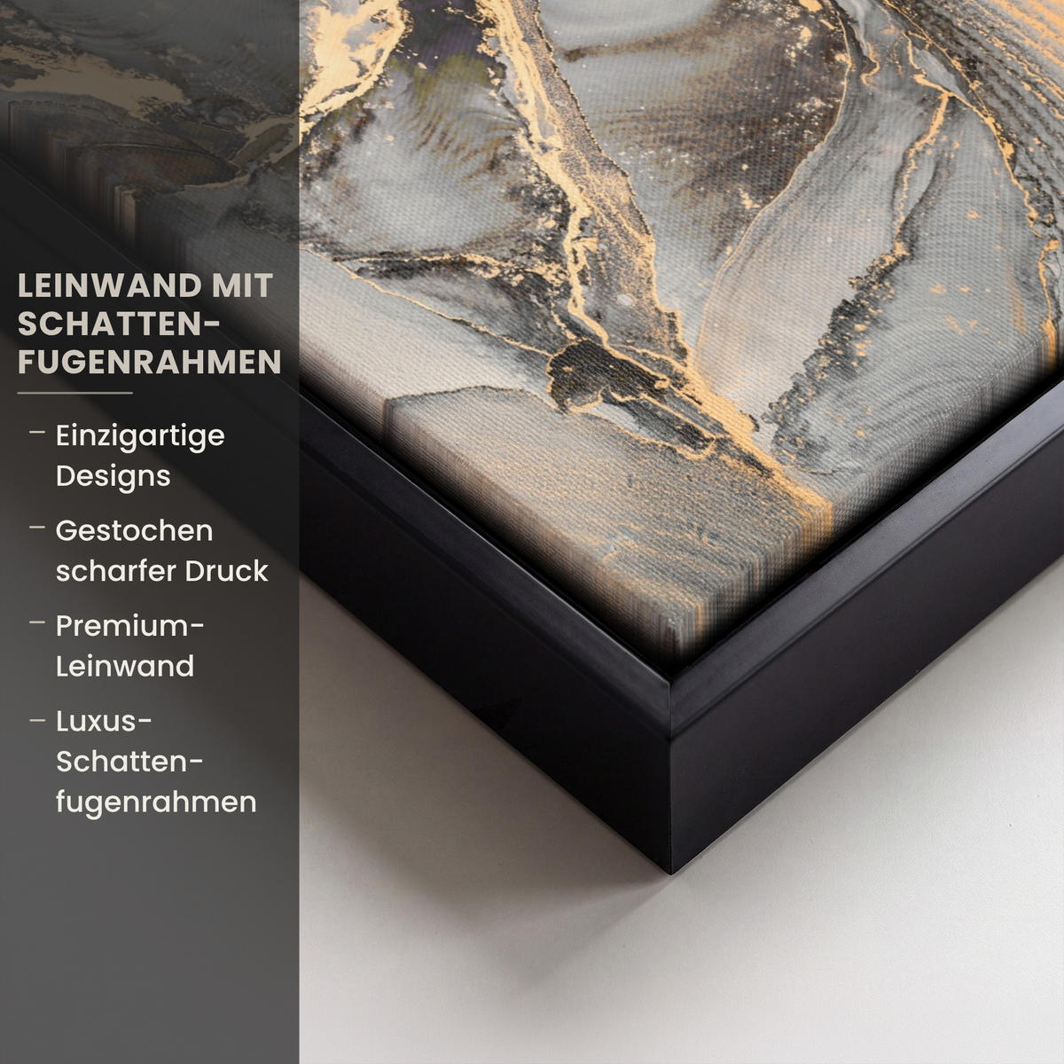 LEINWAND Bilder mit Rahmen - Grau - Luxus - Gold - Marmor - 20x30 - Dunkelgrau, Textil (20/30cm) - MuchoWow