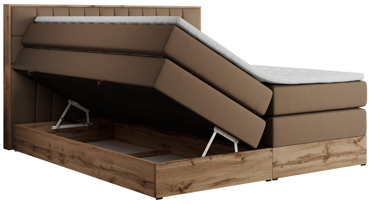 BOXSPRINGBETT AMORE KING 180/200 Braun Kunstleder - H3 - Braun, Holz/Textil (180/200cm) - MKS
