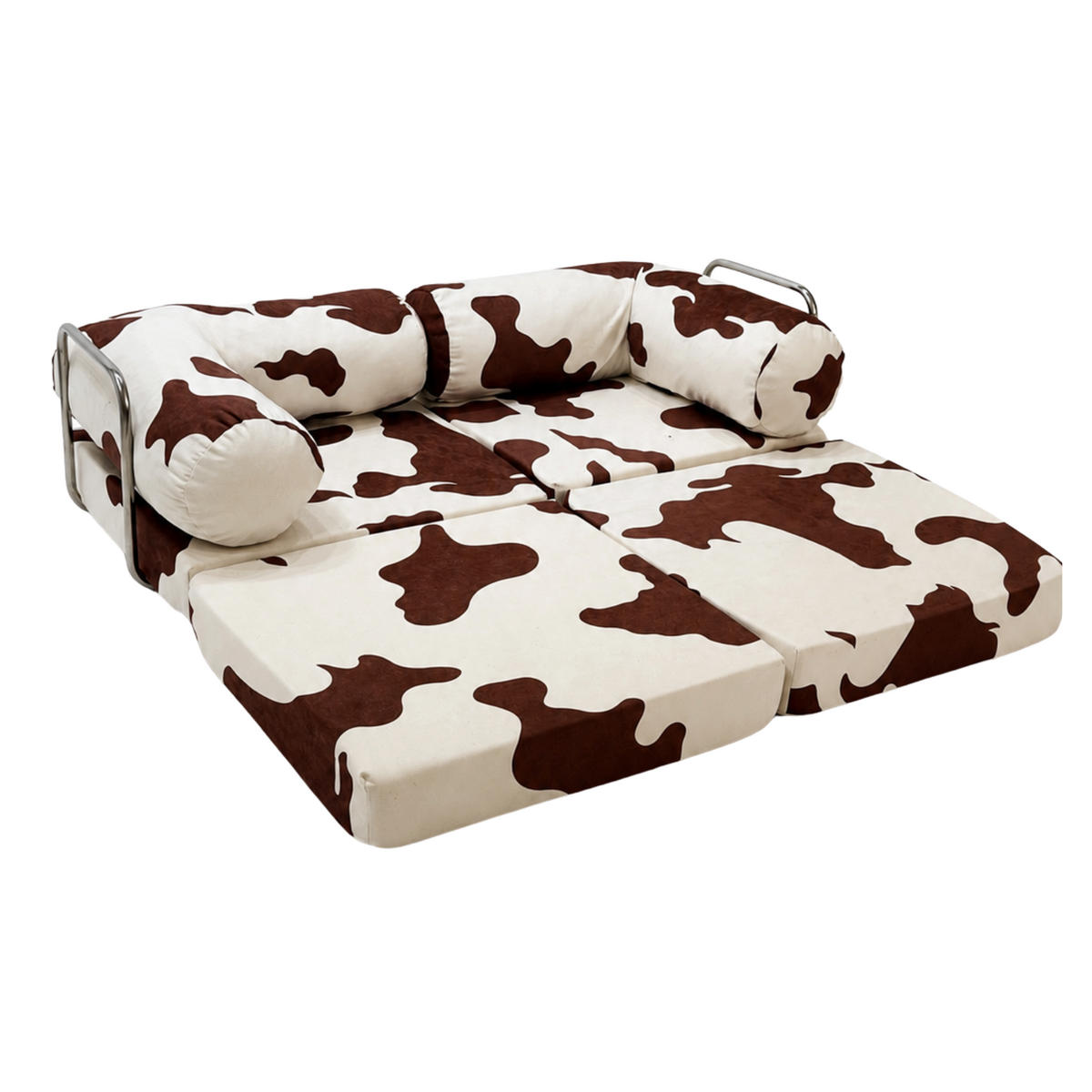 KINDERSOFA MIT CHROMGESTELL 142/71/25 cm modular Spielsofa Kuhmuster Braun-Ecru - Ecru/Braun, Textil/Metall (142/25/71cm) - Bees & Blooms