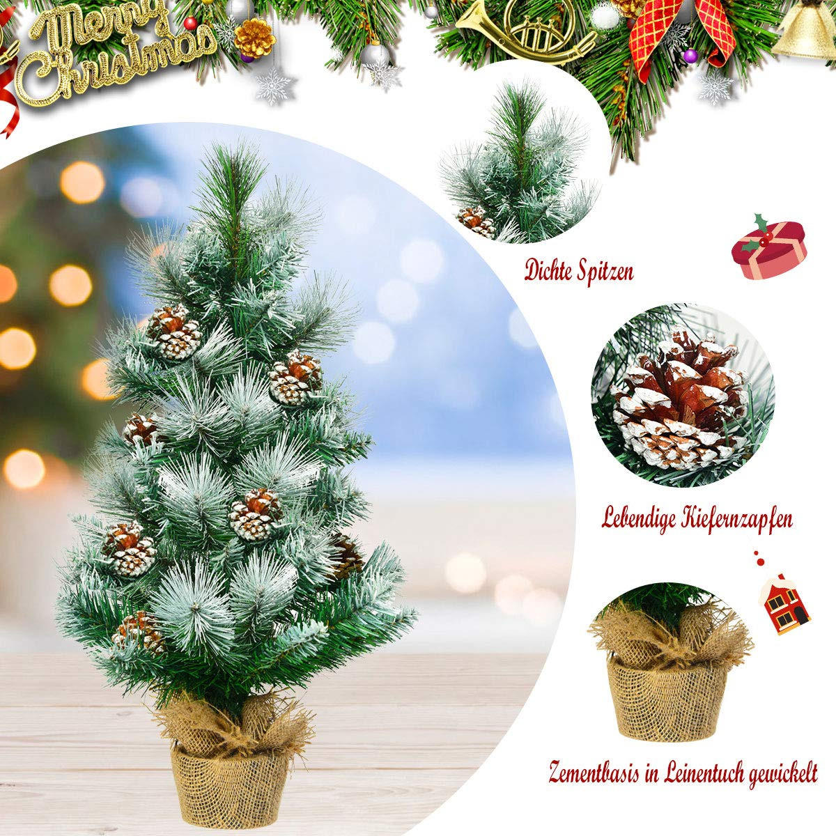 WEIHNACHTSBAUM Mini Tisch Tannenform mit Zementbasis 60 cm grün - Grün, Kunststoff (60cm) - COSTWAY