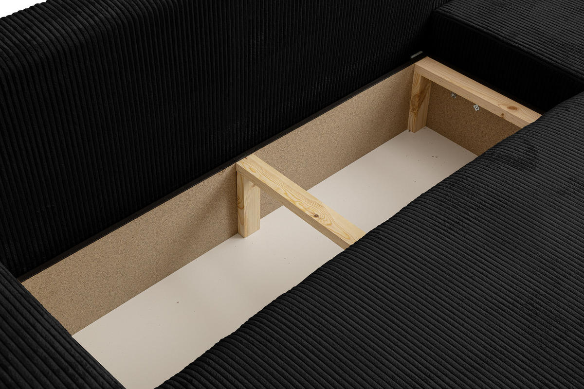 ECKSOFA mit Schlaffunktion Tokio, Schwraz Cordstoff - Schwarz, Textil (275/170cm)