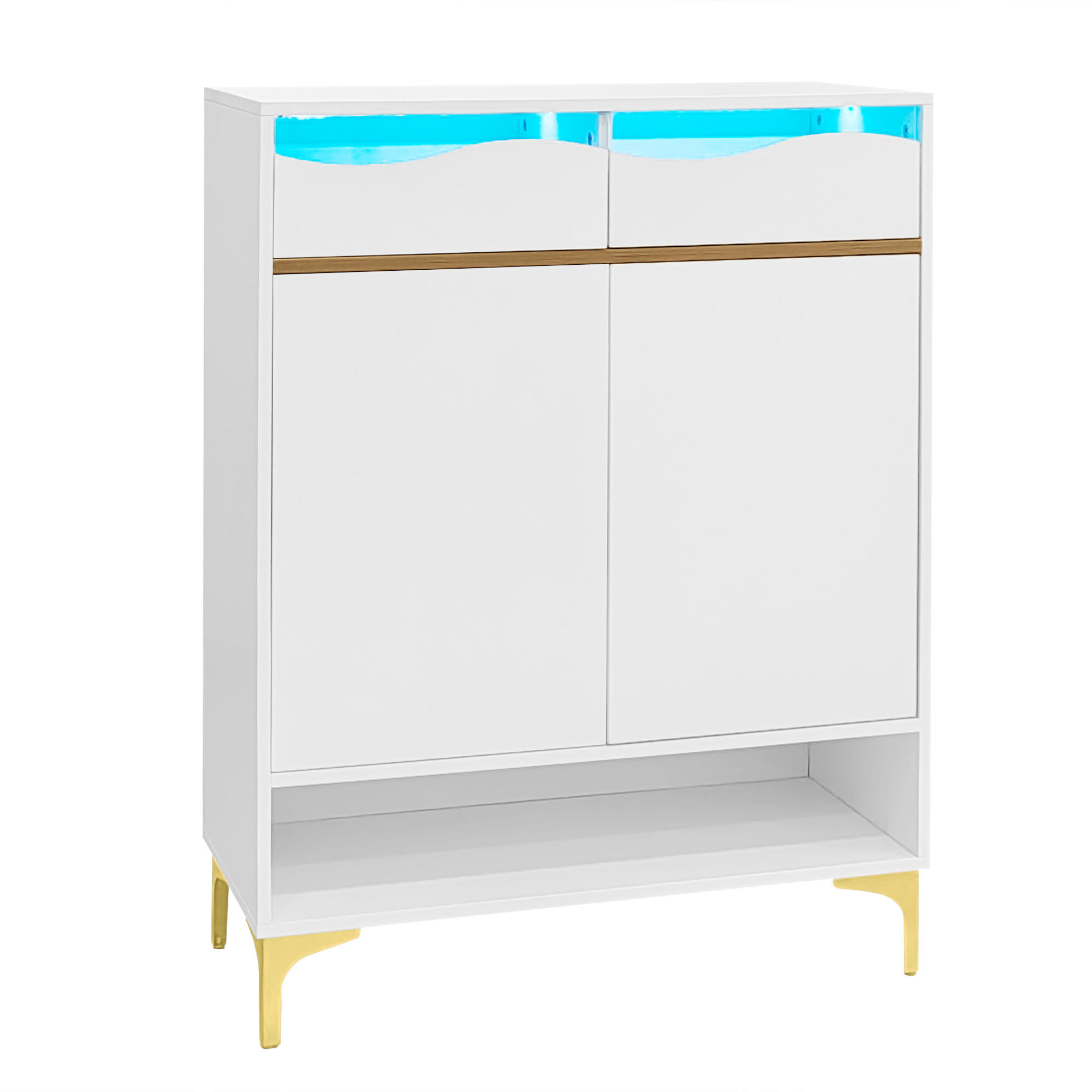 SCHUHSCHRANK DE-37588 80/35/105 cm mit LED-Beleuchtung Weiß - Weiß, Holzwerkstoff (80/105/35cm) - ComfortXL