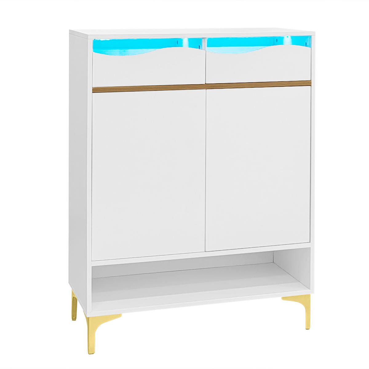 SCHUHSCHRANK 80/35/105 cm Weiß aus MDF und Spanplatte mit LED - Weiß, Holzwerkstoff (80/105/35cm) - OKWISH