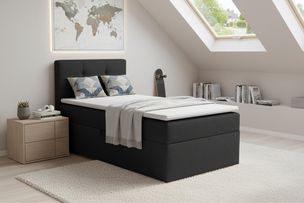 BOXBETT FLO 100/200 in Velours Schwarz links H4 - Schwarz, Holz/Holzwerkstoff (100/200cm) - Deine Möbel 24