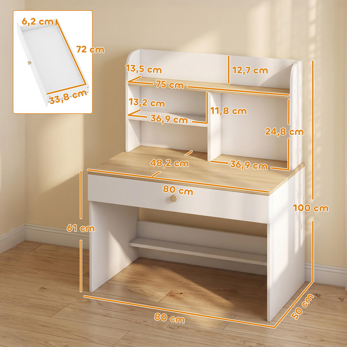 KINDERSCHREIBTISCH Spanplatte MDF Weiß - Weiß, Holzwerkstoff (50/100/80cm) - AIYAPLAY