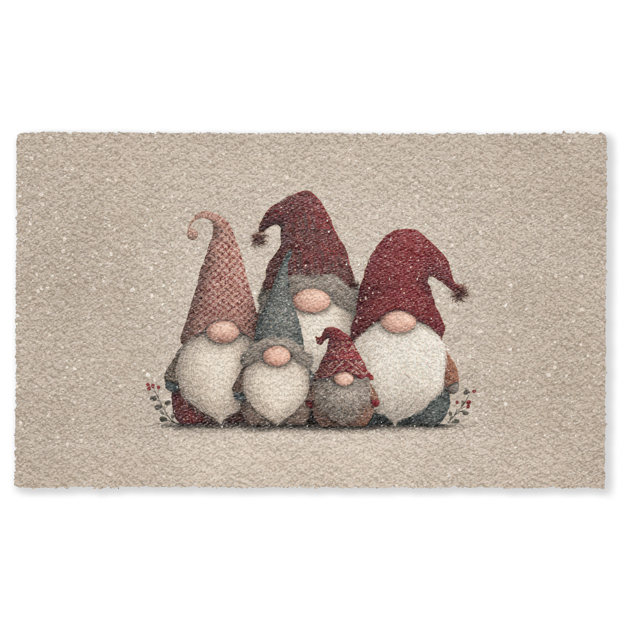 FUSSMATTE Wichtel - Weihnachten - Schnee - Zipfelmützen Türmatte 150x90 cm - Beige, Kunststoff (150/90cm) - MuchoWow