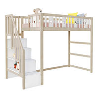 HOCHBETT 90/200 cm in Weiß & Natur Kinderbett mit Regaltreppe und Sicherheitsgeländer - Naturfarben, Holz (90/200cm) - STILVORA