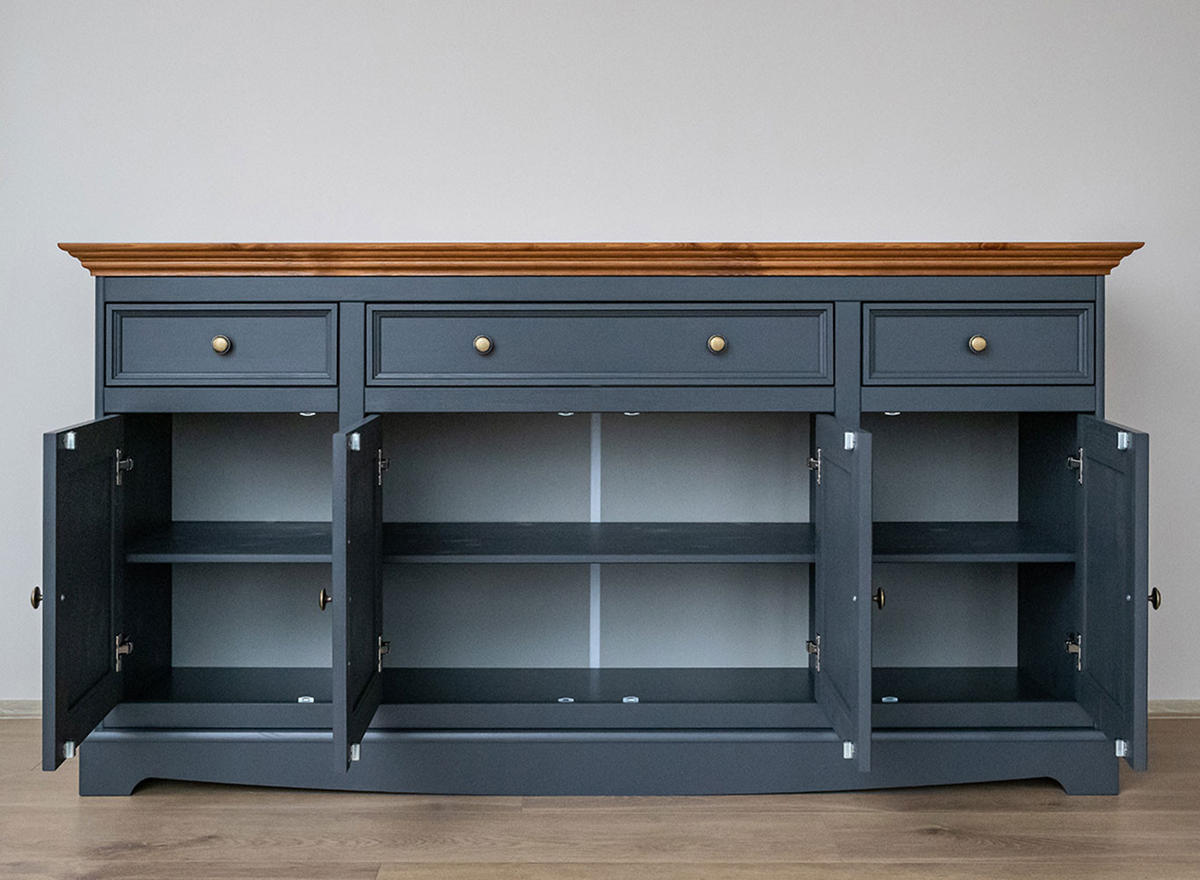 KOMMODE Belluno Elegante Kiefer Natur gebeizt / Kiefer weiß (RAL9010) lackiert 167 / 45 / 85cm - Weiß/Kieferfarben, Holz/Metall (167/85/45cm) - Feldmann-Wohnen