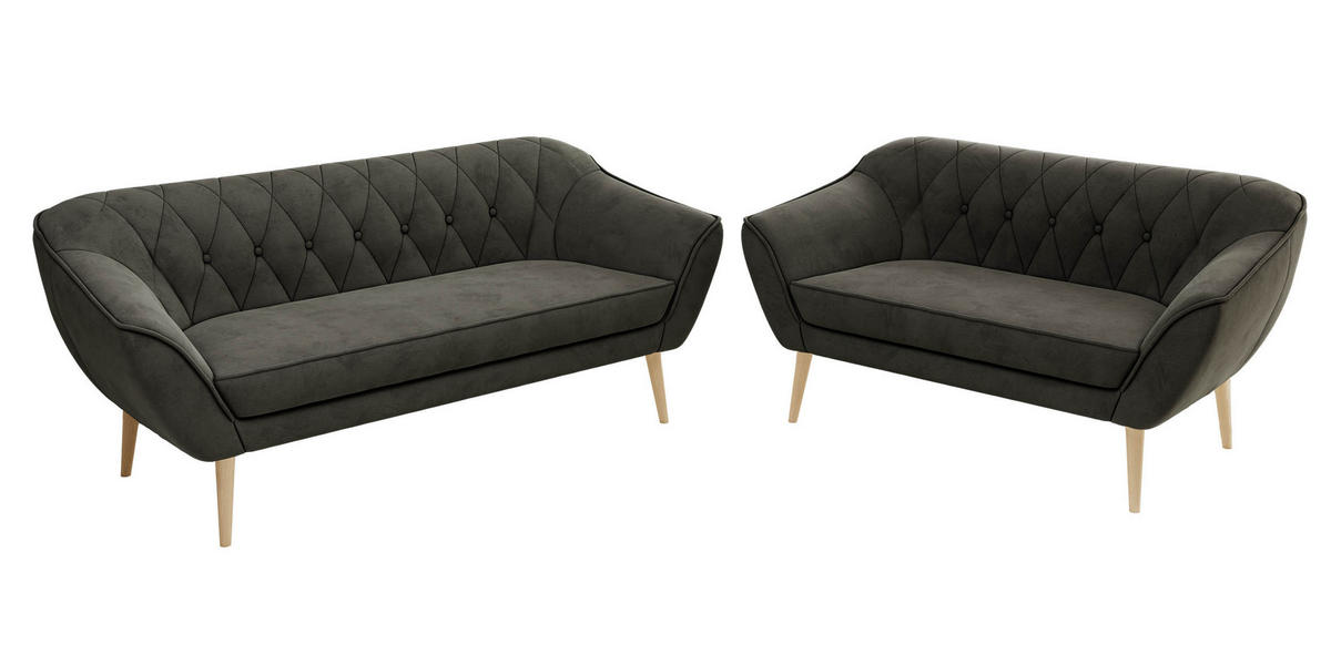 SEDACÍ SOUPRAVA 3+2 PIRS - Tmavě šedá Samet - Dřevěné nohy - tmavě šedá/barva buku, kompozitní dřevo/textil (180/75/74cm) - MKS