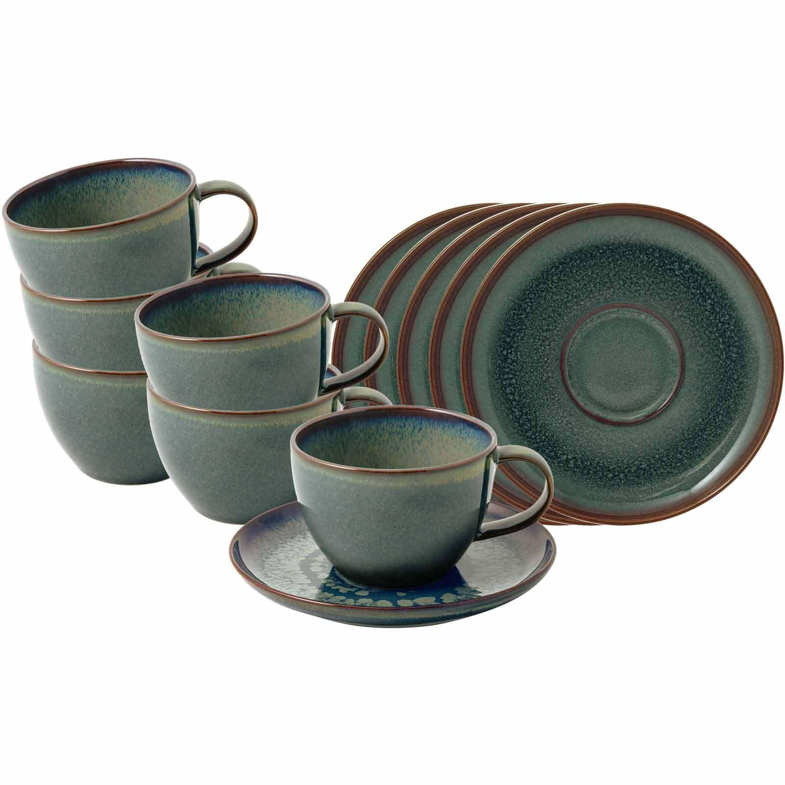 KAFFEETASSEN MIT UNTERTASSEN Crafted Breeze 170 ml 12er Set - Grün, Keramik (14.9/8.4/14.9cm) - like.Villeroy & Boch