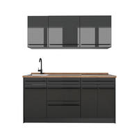SINGLEKÜCHE R-Line, Anthrazit Hochglanz/Anthrazit, 160 cm Arbeitsplatte Goldkraft Eiche - Schwarz Hochglanz/Anthrazit, Holzwerkstoff (160/81.6/60cm) - Vicco