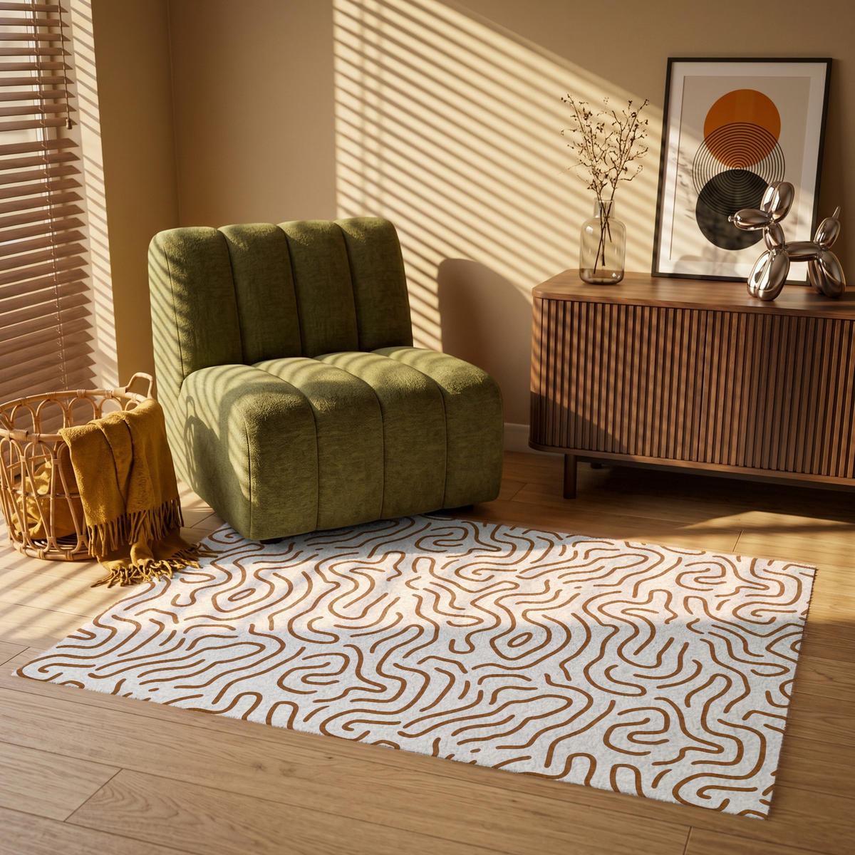 PREPROGE - Krivulje - 120x80 cm - rjava, umetna masa/tekstil (120/0.4cm) - OnlyWow