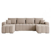 WOHNLANDSCHAFT Pufetto U Boucle - Beige/Silberfarben, Holz/Textil (313/86/147cm) - MIRJAN24