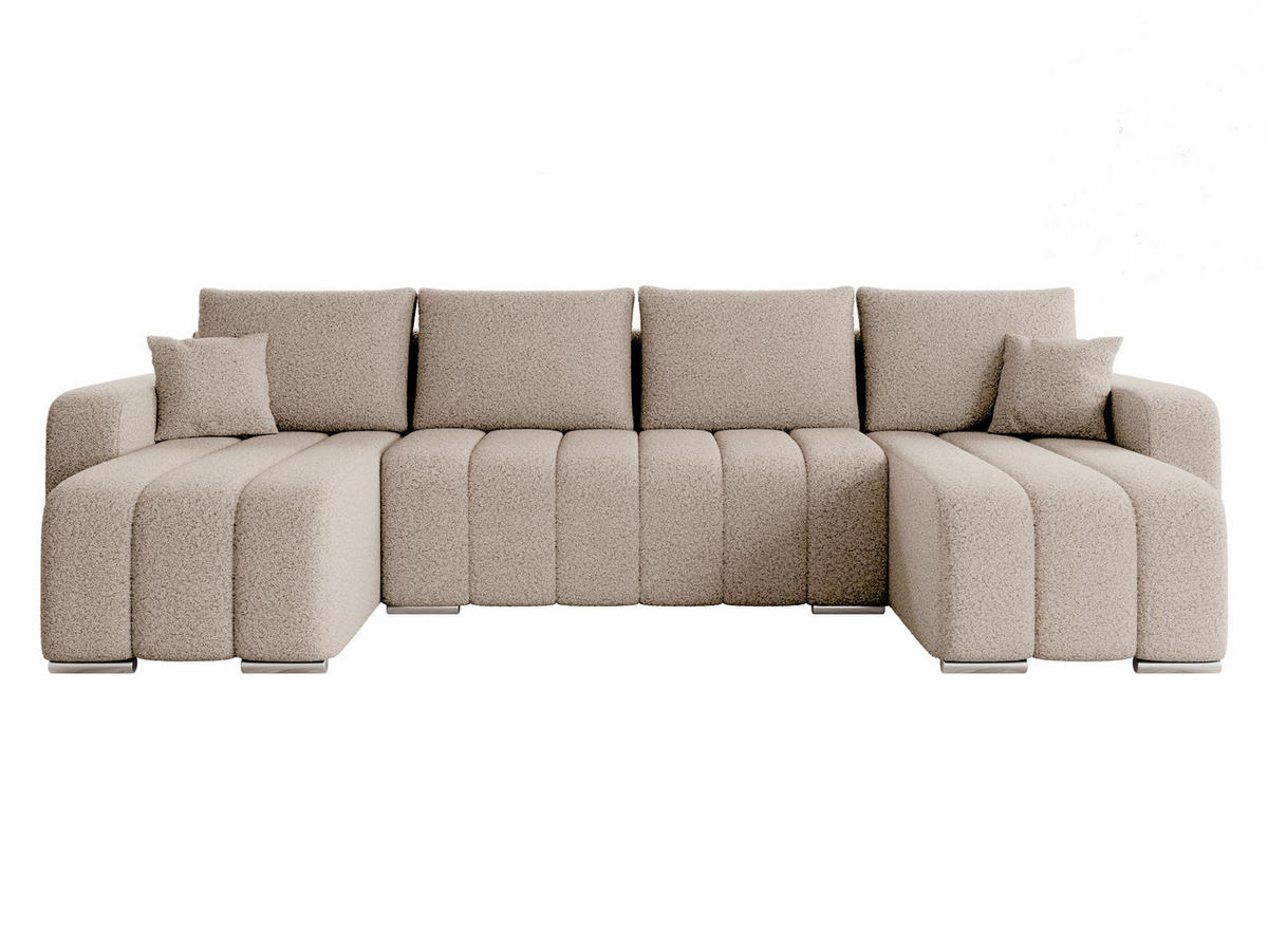 WOHNLANDSCHAFT Pufetto U Boucle - Beige/Silberfarben, Holz/Textil (313/86/147cm) - MIRJAN24