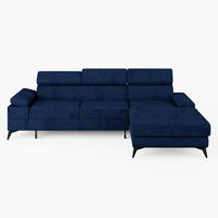 ECKSOFA VENTO Rechts Blau Velours Premium L-Form Couch mit Schlaffunktion & Bettkasten - Blau/Schwarz, Holz (261/190cm) - Barchello