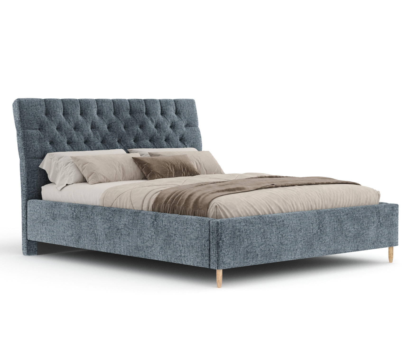 POLSTERBETT Vezzola Blau Grau 180/200 cm im Chenille-Stoff - Blaugrau/Naturfarben, Holz/Holzwerkstoff (180/200cm) - Maison de Reve