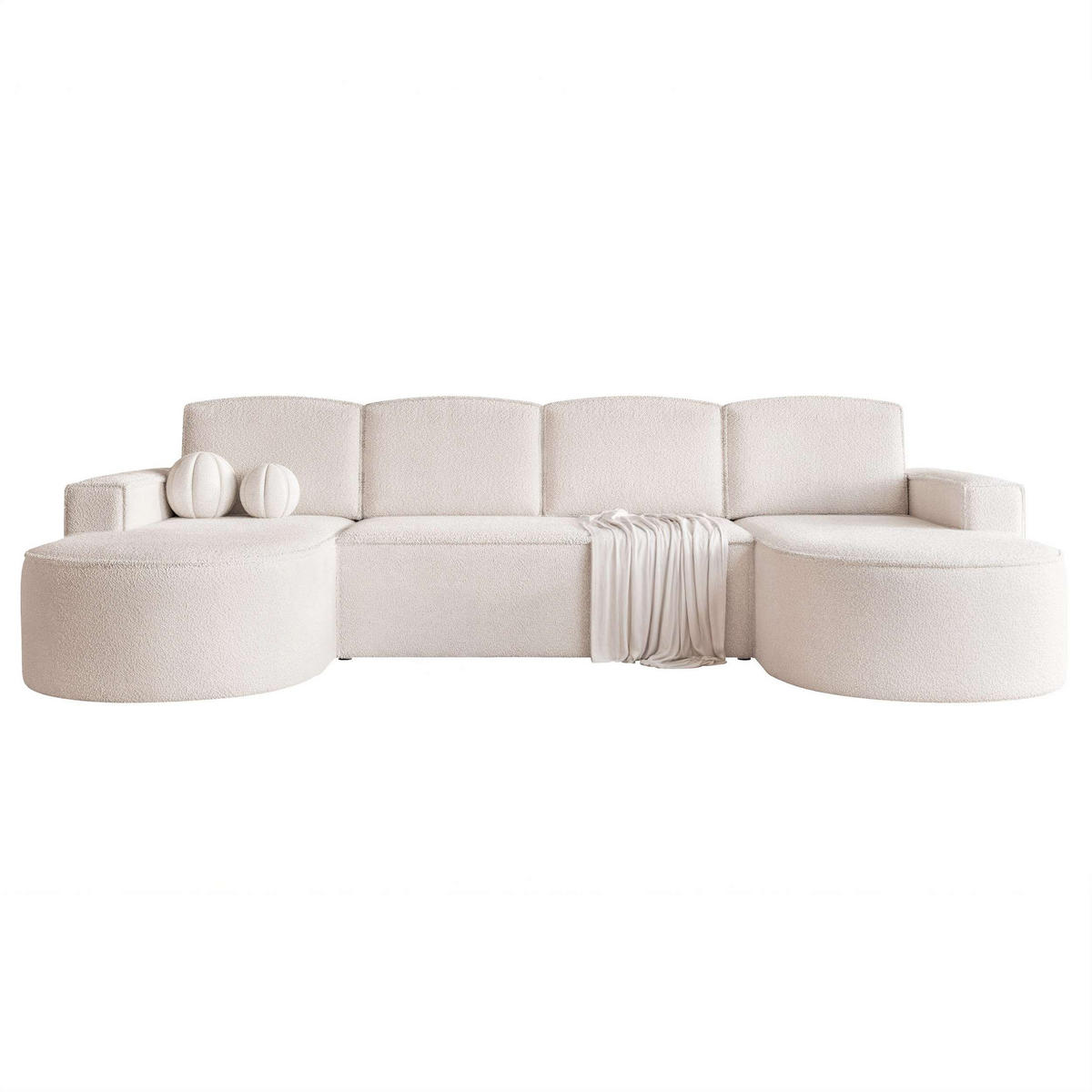 WOHNLANDSCHAFT U-Form mit Schlaffunktion, Creme - Creme, Textil (316/88/157cm) - Idohome