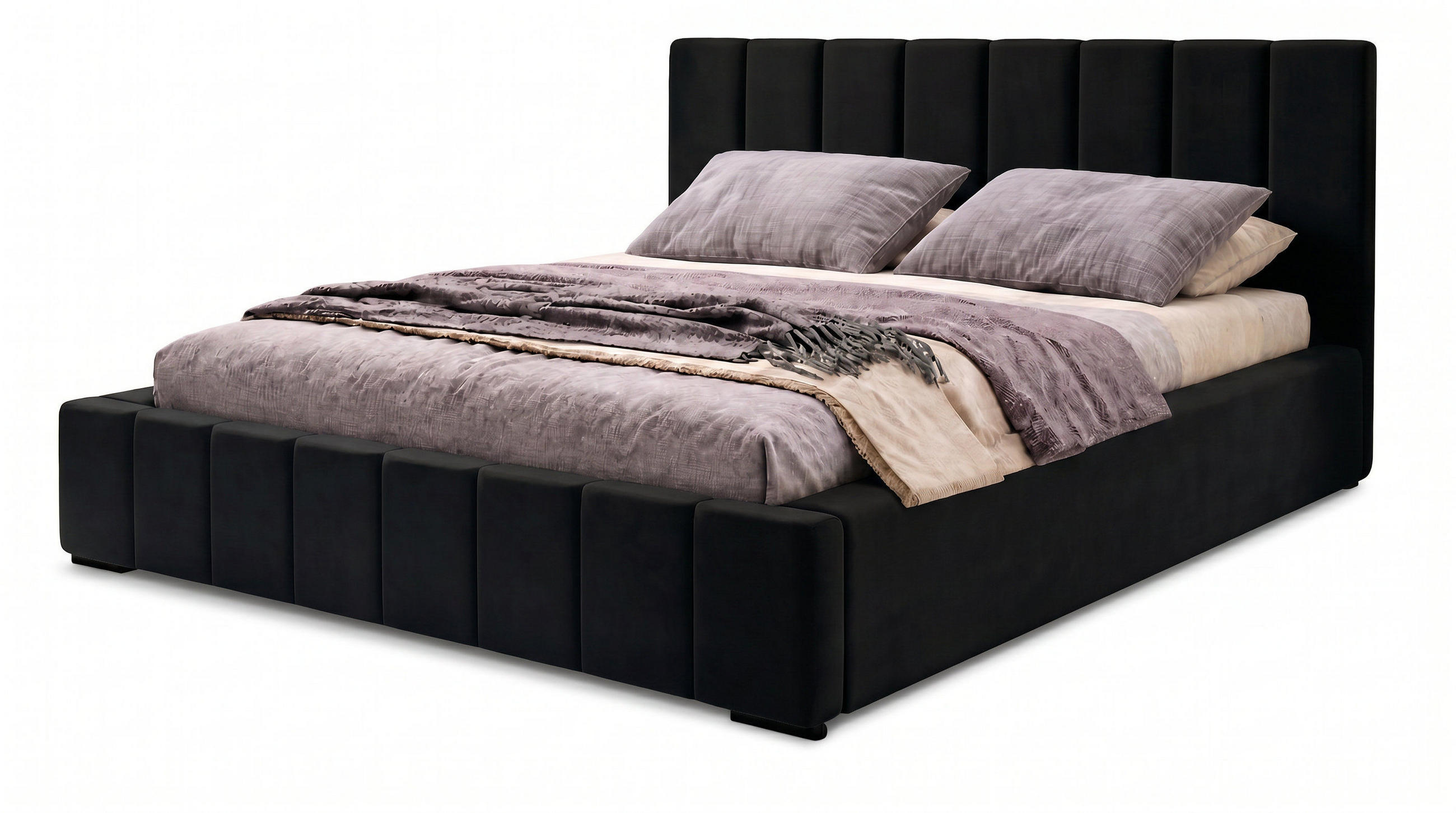 POLSTERBETT Nero 180x200 cm, Doppelbett mit Bettkasten und Lattenrost aus Holz, Velourstoff: Schwarz - Schwarz, Holz/Textil (180/200cm) - Marpur