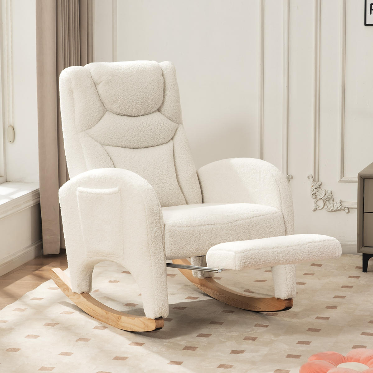 SCHAUKELSTUHL Weiß Teddy mit Klappbare Pedale - Weiß, Textil (125/101/66cm) - Oxeza