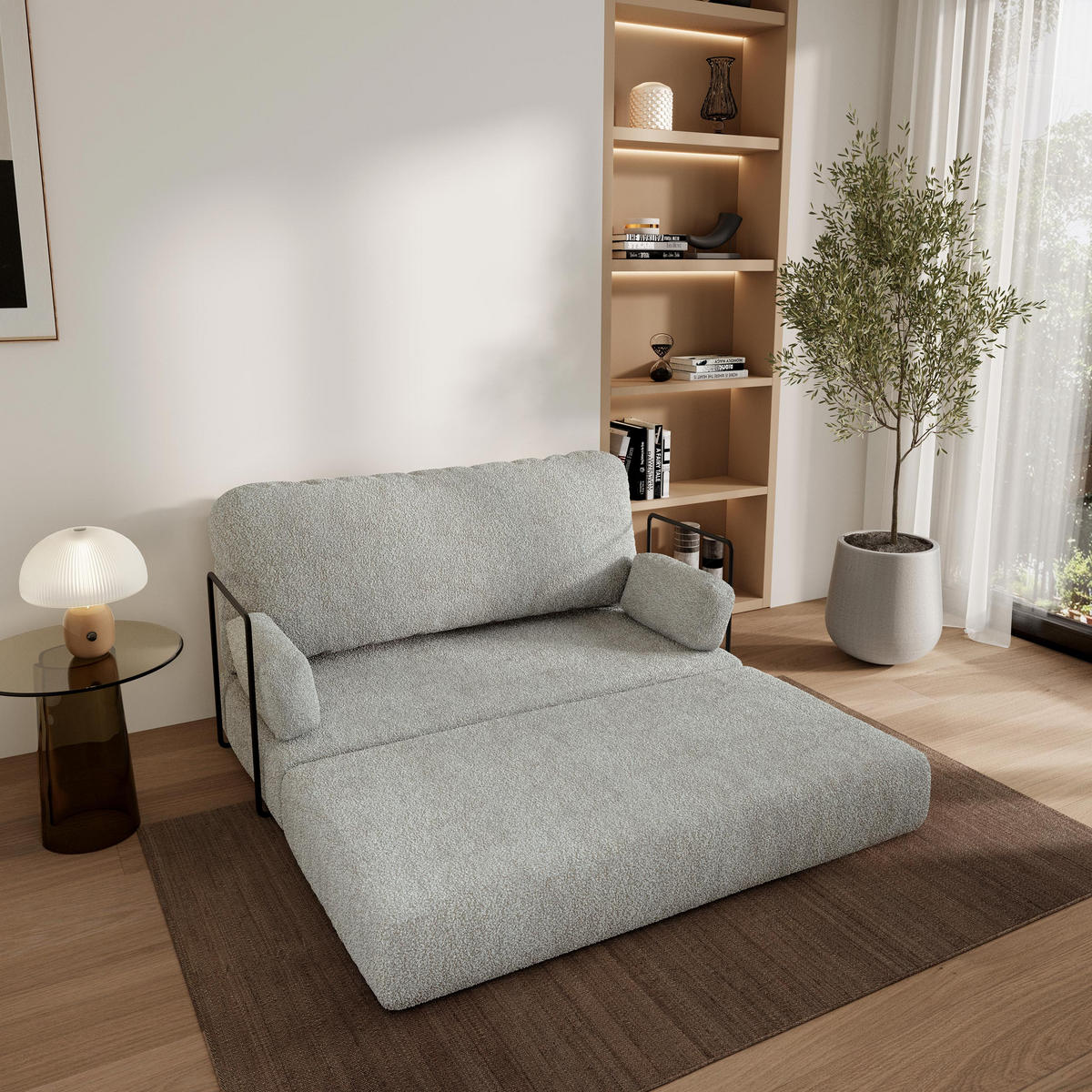 POHOVKA z pěny KESTE s kovovým rámem Buklé látka Světle šedá - světle šedá, textil (140/86/60cm) - MASSENO