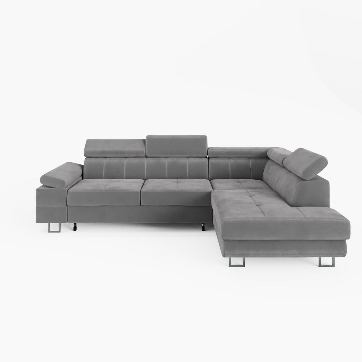 ECKSOFA CAROLINE Rechts Braun Velours-Stoff mit Schlaffunktion und Bettkasten - Chromfarben/Dunkelbraun, Textil (253/190cm) - Barchello