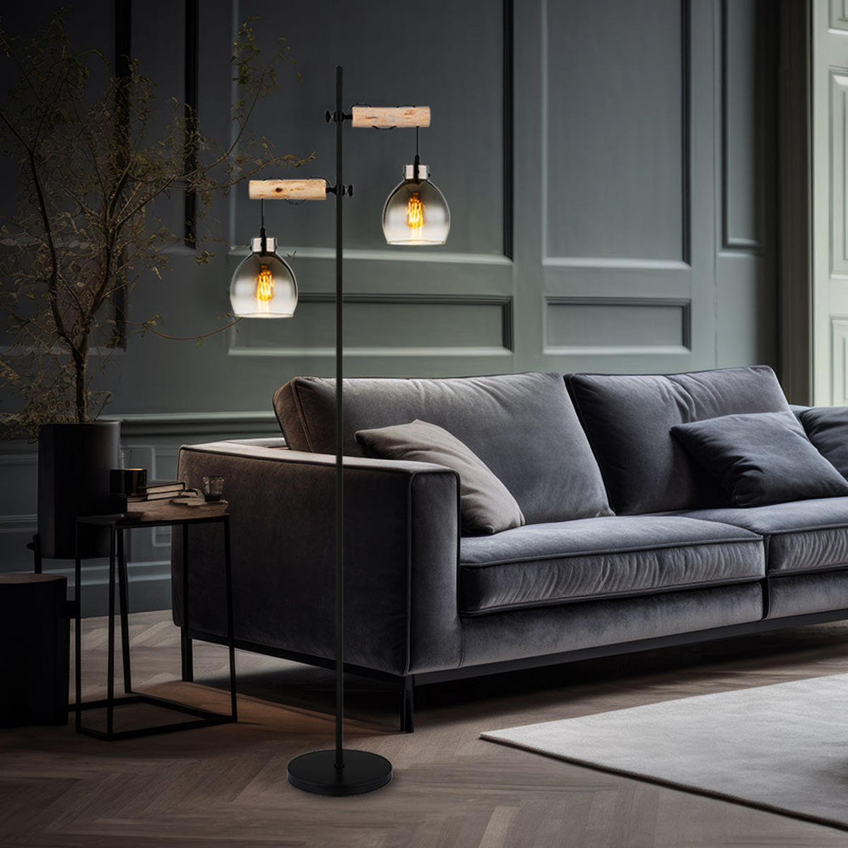 LED STEHLEUCHTE Holz Braun Schwarz - Braun, Holz (48/25/168cm) - Globo Lighting