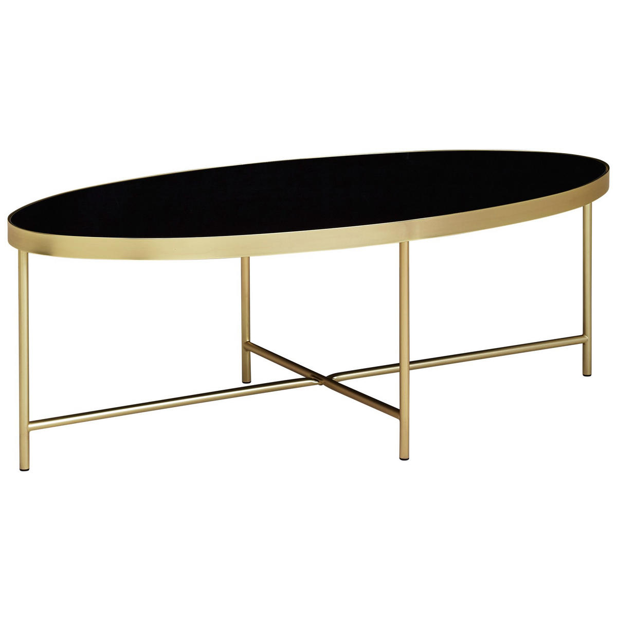 COUCHTISCH Oval in Schwarz/Gold, Glasplatte mit filigranem Metallgestell, Maße 110x56 cm - Goldfarben, Glas/Metall (56/110/40cm) - KADIMA DESIGN