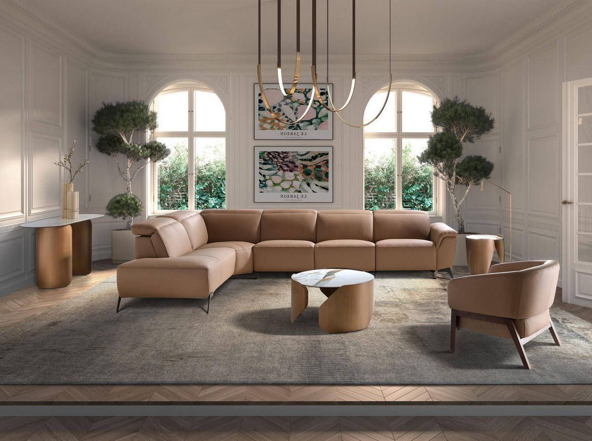 ECKSOFA Modulares Relax-Chaiselongue-Sofa links aus braunem Leder 376/240/104cm - Schwarz/Braun, Leder/Holz (357/233cm) - ANGEL CERDA