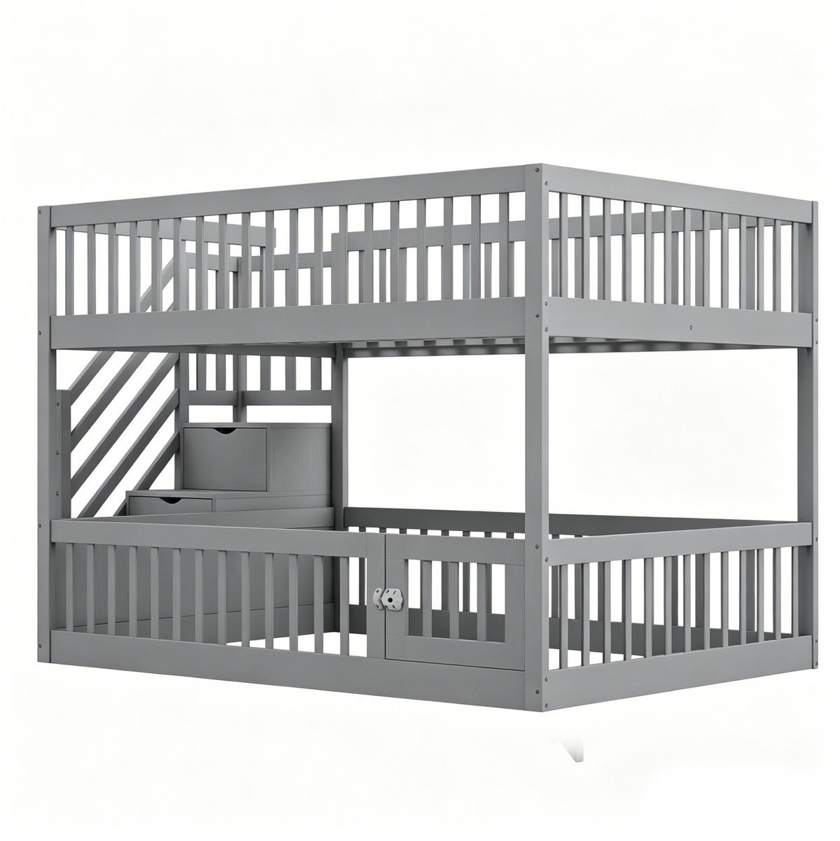 ETAGENBETT mit Stauraumtreppe 140 x 200 cm Massivholz Grau - Grau, Holzwerkstoff (140/200cm) - Beauniv