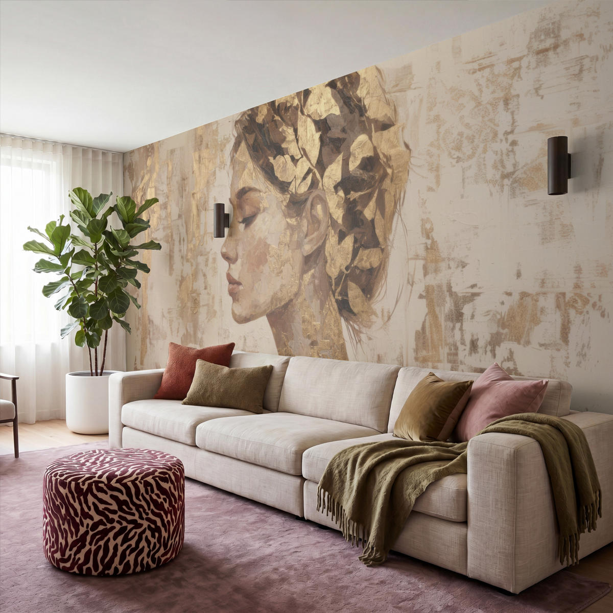 TAPETE - Frau - Gold - Abstrakt - Textur - 400x200 cm - Goldfarben, Papier (400/200cm) - OnlyWow