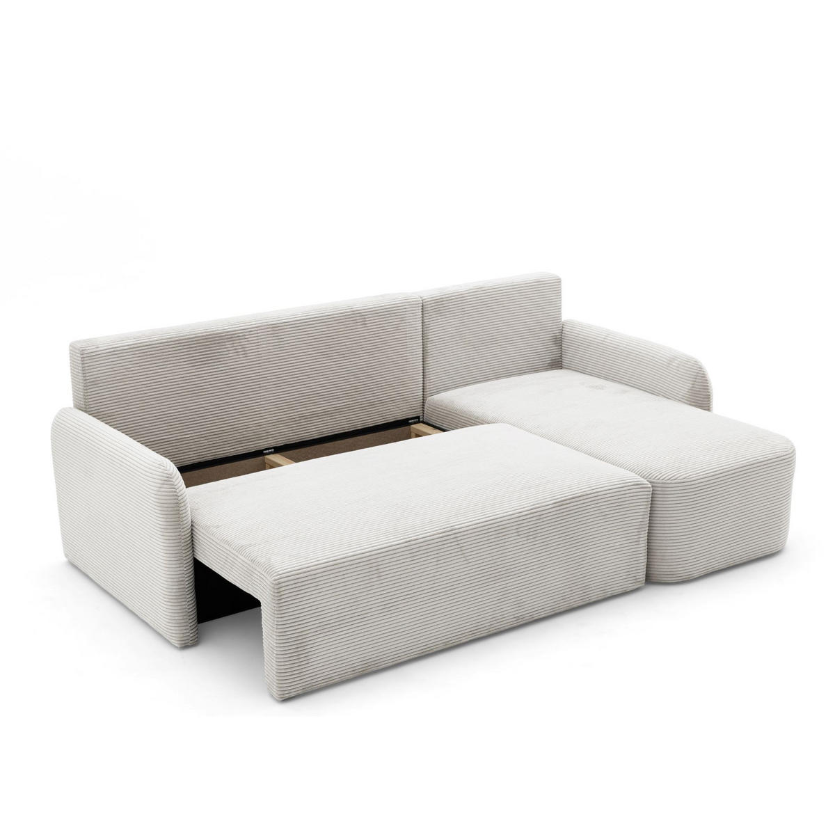 ECKSOFA CASPER L Rechts mit Schlaffunktion 132x198 Cord Creme - Creme/Schwarz, Holz/Kunststoff (145/217cm) - NACANAPA